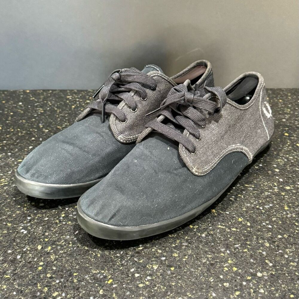 Fred Perry Black/Gray Canvas Retro Sneakers. Size 12.